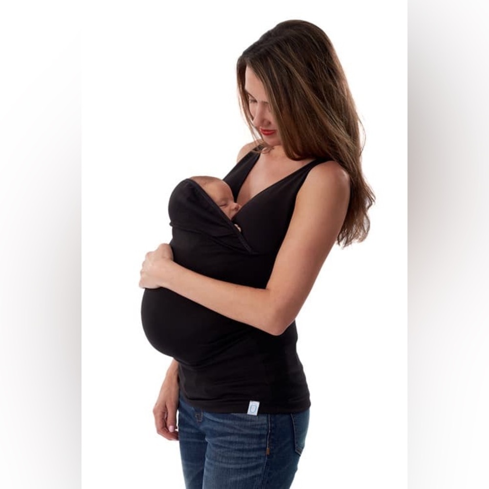 Elegant Black Women's Tank Top with Baby Holder